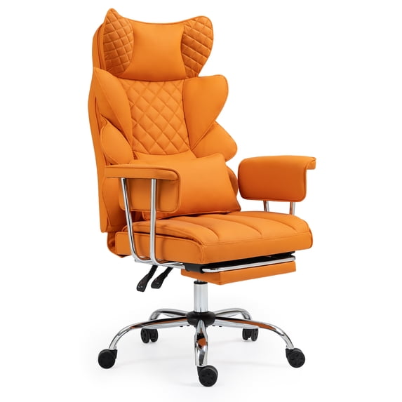 ALEAVIC Massage Office Chair with Footrest, 500lbs Desk Chair with Lumbar Support Wide Seat High Back Task Executive Ergonomic Chair for Home Office, Orange