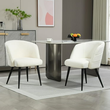 ALEAVIC Set of 2 Dining Chair with Metal Legs, Tufted Upholstered Dining Room Chair, White