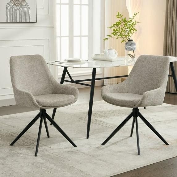 ALEAVIC Set of 2 Modern Swivel Chair No Wheels, Linen Computer Chair for Home Office, Gray