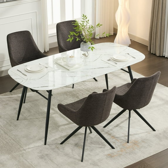 ALEAVIC Set of 4 Modern Swivel Dining Chair Linen Accent Chair, Black