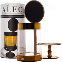 ALEC {Old Plastic Model} Clear Hurricane Automatic Candle Holder & Extinguisher with Rechargeable Timer Lid & Stand | Large Bronze Pillar & Votive Candle Holders