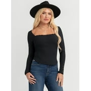 Jessica Simpson Women's and Women's Plus Aleera Ribbed Knit Top with Lace Trim, Sizes XS-4X