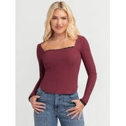 Jessica Simpson Women's and Women's Plus Aleera Ribbed Knit Top with Lace Trim, Sizes XS-4X