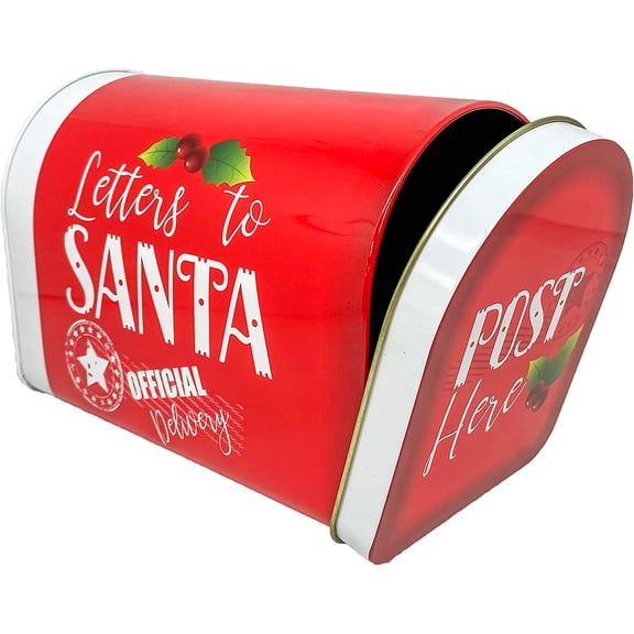 ALEF Christmas/Holiday Letters to Santa Decorative Tin Mailbox, 6" x 3.5" x 4.5" (Red, Official Delivery)