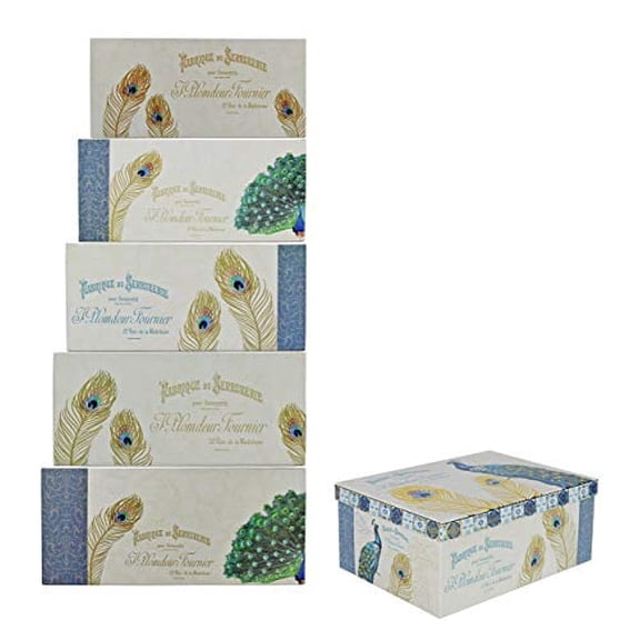 ALEF Elegant Peacock Decorative Themed Extra Large Nesting Gift Boxes -6 Boxes- Nesting Boxes Beautifully Themed and Decorated - Perfect for Gifts or Simple Decoration Around The House!