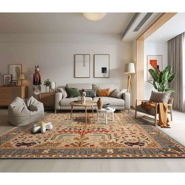 ALEF HOME Art Deco Tufted Multicolor Area Rug, 5x8 ft, Quick Dry