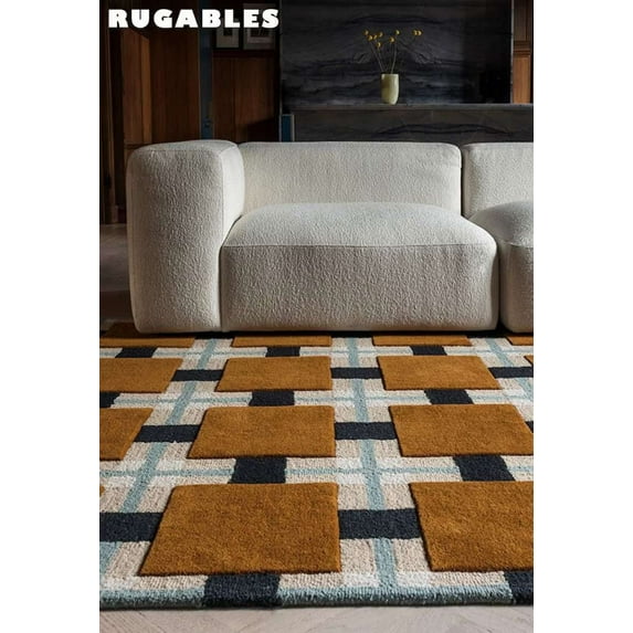 ALEF HOME Modern Rug Tufted Multicolor Grid Area Rug, 4' x 6', Quick Dry
