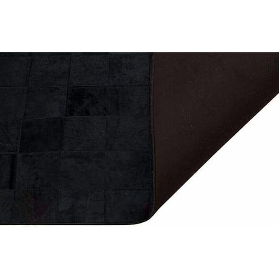 ALEF HOME Black Faux Cowhide Patchwork Area Rug | Luxurious Leather Look Carpet for Bedroom, Living Room, Office | Modern Western Home Décor(Black -4 x 6)