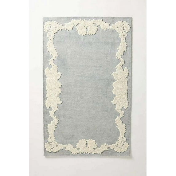 ALEF HOME Bohemian Floral Tufted Area Rug, Soft Gray and Ivory Leaf Motif, 9' x 12'