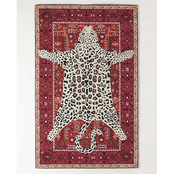 ALEF HOME Animal Motif Rug Collection Luxury Animal Print Collection Art Deco Tufted Red Leopard Print Design Area Rugs, 10' x 14', Quick Dry