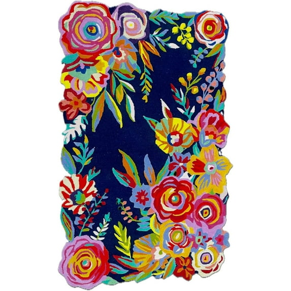 ALEF HOME Hand-Tufted Dark Blue Floral Design Area Rugs, 4X6, Soft, Stylish