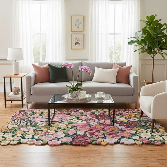 Hand-Tufted Floral Design Area Rug 8×10 ft | 100% New Zealand Wool Carpet | Soft and Stylish Decorative Rug for Living Room, Bedroom & Home Decor | Teal