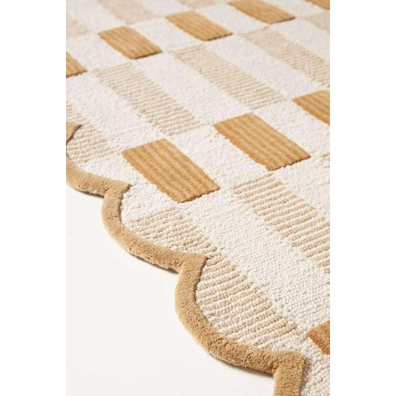 ALEF HOME Hand-Tufted Scalloped Wool Area Rug | New Zealand Wool, Soft & Durable Decorative Rug(Cream&Mustard-6X9)