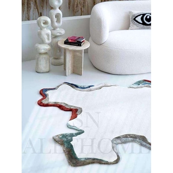 ALEF HOME Hand-Tufted Wool Area Rug | Irregular Aurora Edge Design | Soft, Durable Decorative Carpet for Living Room & Bedroom | Modern & Stylish Floor Covering(White-3x3)