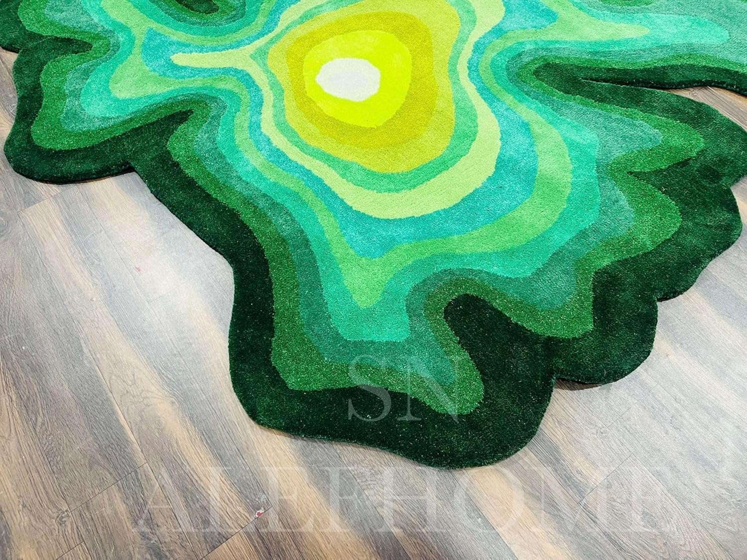 Parros Rugs ALEF HOME Modern Hand-Tufted Parrot and Green Illusion Pattern Area ...