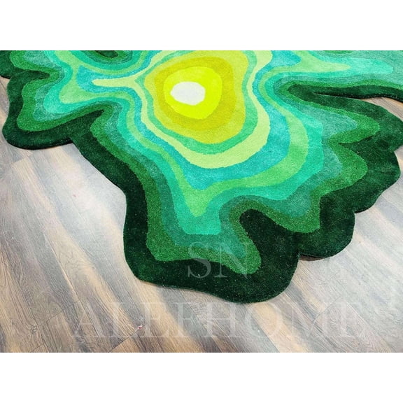 ALEF HOME Modern Hand-Tufted Parrot and Green Illusion Pattern Area Rugs, 7x7