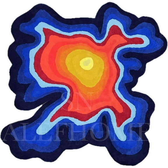 ALEF HOME Hand-Tufted Wool Rug, Modern Irregular Shaped Area Rug for Living Room Bedroom Dining Room Kitchen Décor | Rug Illusion Pattern(Blue-5x5)