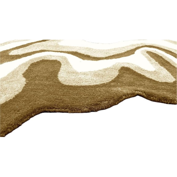 ALEF HOME Hand-Tufted Wool Rug, Modern Irregular Shaped Area Rug for Living Room Bedroom Dining Room Kitchen Décor | Rug Illusion Pattern(Brown-3x3)
