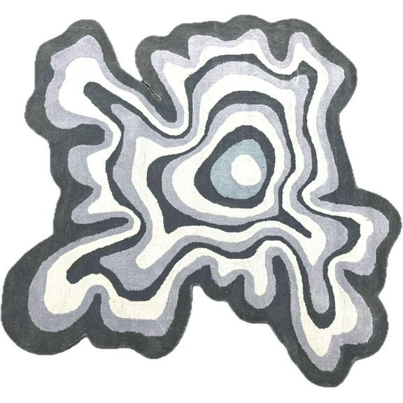 ALEF HOME Hand-Tufted Wool Rug, Modern Irregular Shaped Area Rug for Living Room Bedroom Dining Room Kitchen Décor | Rug Illusion Pattern(Grey -6x6)