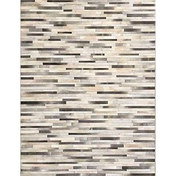 ALEF HOME Handcrafted Patchwork Leather Hairon Cowhide Rug | Luxurious Striped Design Area Rug |Non-Slip Carpet for Living Room & Bedroom(Dark Grey-9.9 x 14)