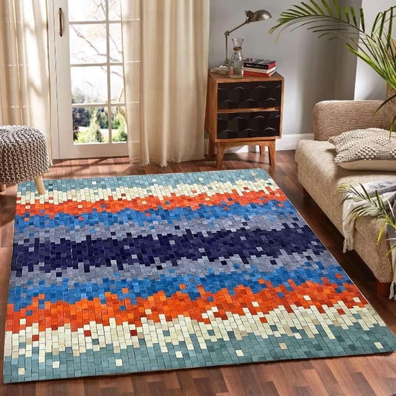 ALEF HOME Handmade Colorful Break Design Hairon Leather Rug | Modern Patchwork Area Carpet for Living Room, Bedroom | Genuine Cowhide Leather-Multicolor-2.5 x 8