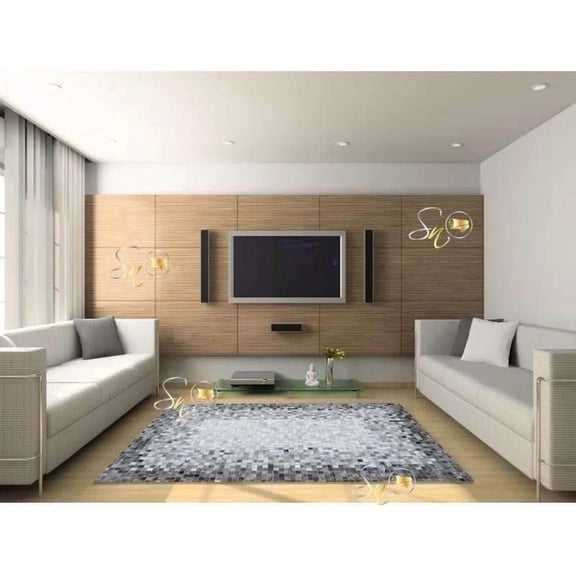ALEF HOME Luxury Cowhide Patchwork Leather Area Rug 10x14 ft | Handmade Black & Grey, Soft & Durable Carpet for Living Room & Bedroom Decor