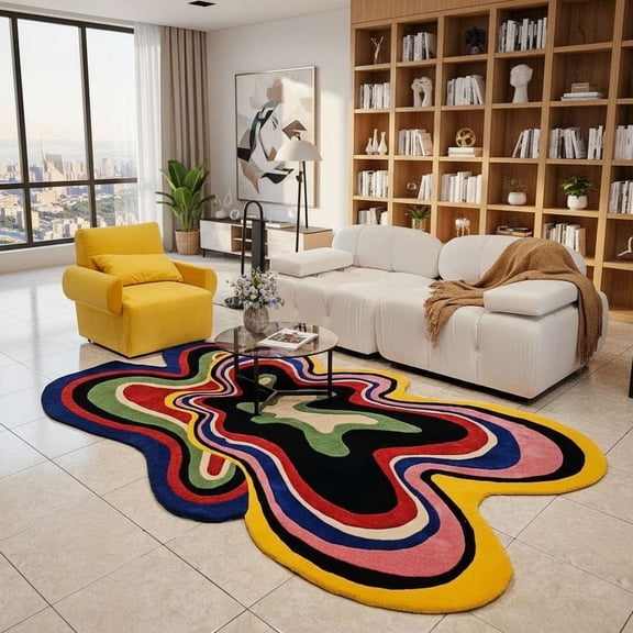 ALEF HOME Irregular Shaped Tufted Multicolor Area Rugs, 5x8 ft, Quick Dry