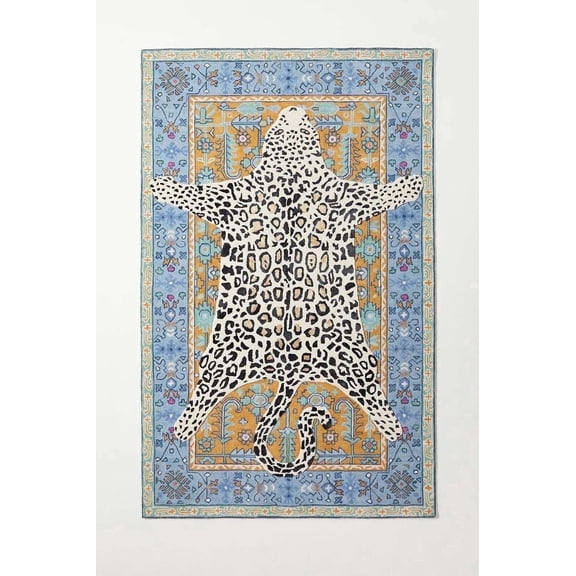 ALEF HOME Modern Glam Animal Print Area Rug (4x6 ft) | Designer Gold Border Washable Indoor Rug | Luxury Contemporary Floor Covering