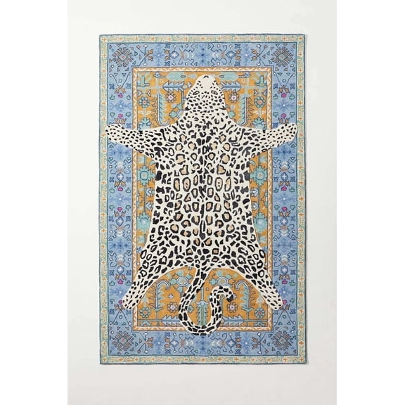 ALEF HOME Modern Glam Animal Print Area Rug (4x6 ft) | Designer Gold Border Washable Indoor Rug | Luxury Contemporary Floor Covering