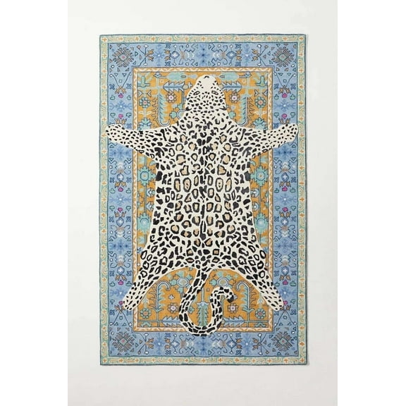 ALEF HOME Luxury Animal Print Collection Tufted Area Rug, 5x8 ft, Leopard Motif with Ornate Border, Quick Dry, 1 Count