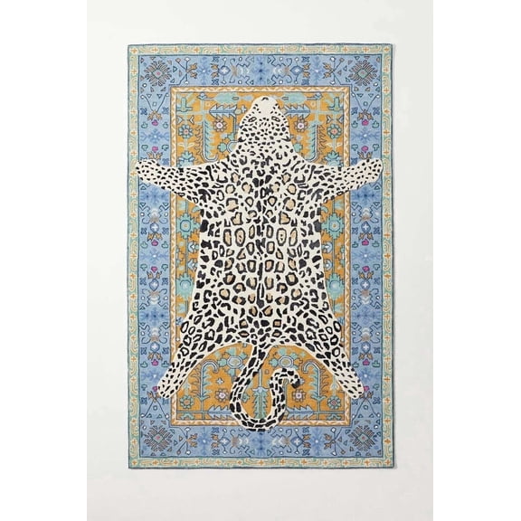 ALEF HOME Luxury Animal Print Collection Tufted Area Rug, Leopard Motif with Ornate Border, 10' x 14', Quick Dry