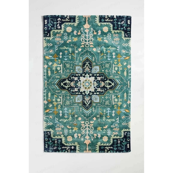 6×9 Ft Hand Tufted Wool Area Rug Traditional Medallion Pattern | Soft Cozy Plush Pile Carpet For Living Room Bedroom Kids Playroom Western Home Decor | Teal