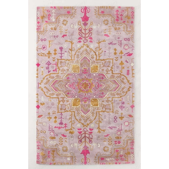 ALEF HOME Vintage Pink Floral Tufted Area Rug, 10x14 ft, Quick Dry
