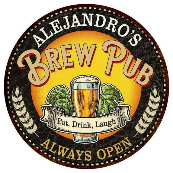 ALEJANDRO'S Beer Pub Man Cave Metal Sign Home Decor 14 inch Round 100140025486