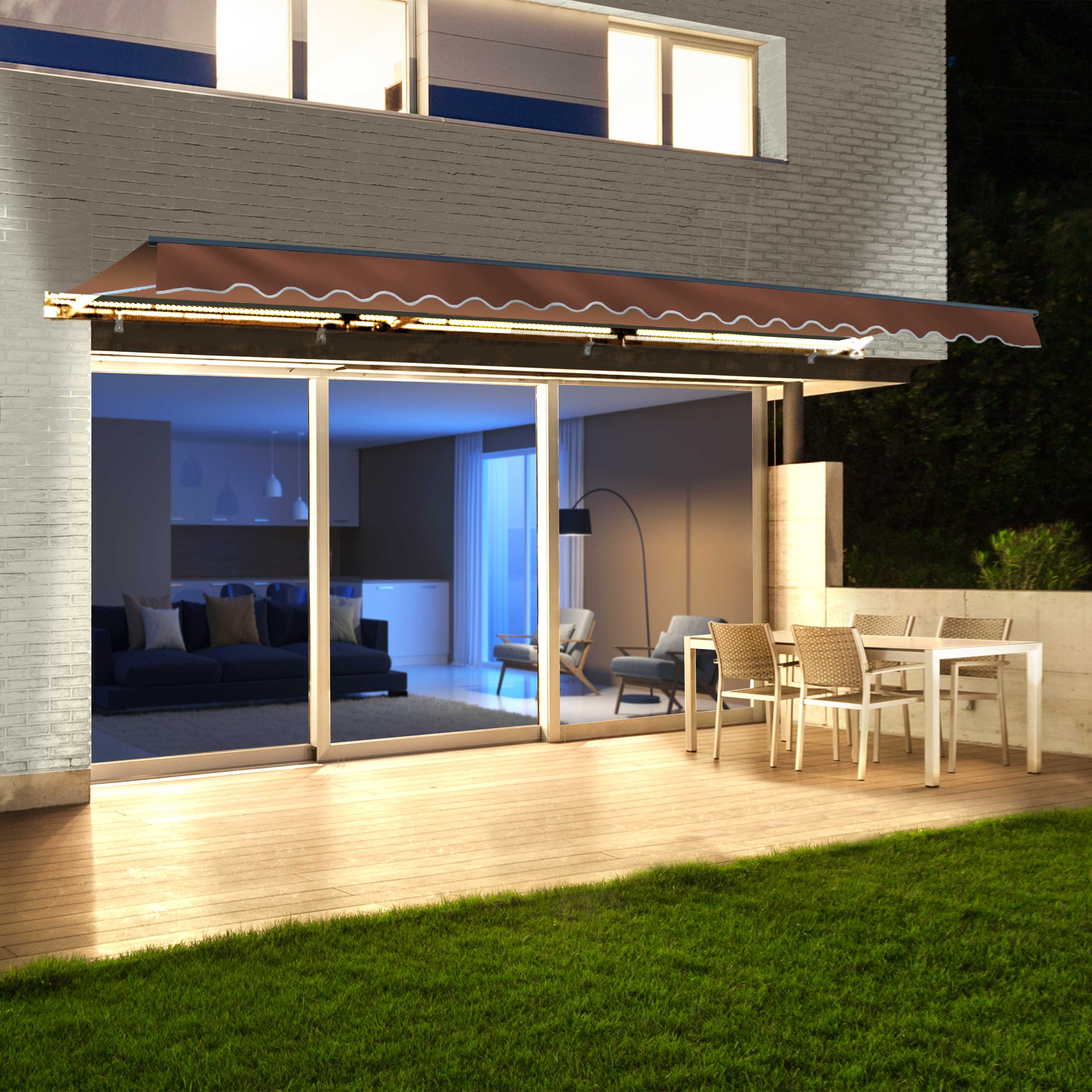 ALEKO 10' x 8' Brown LED Half Cassette Motorized Retractable Patio