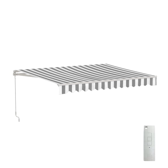 ALEKO 10 x 8 ft Grey White Striped Motorized Retractable Patio Awning