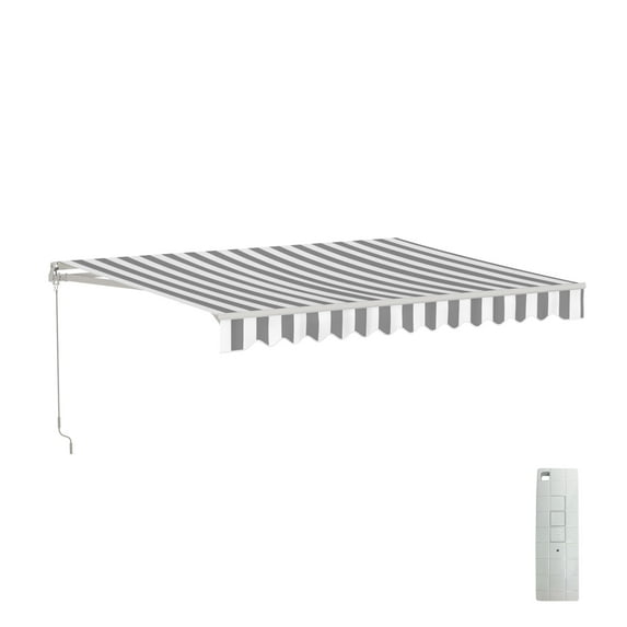 ALEKO 10 x 8 ft Grey White Striped Motorized Retractable Patio Awning