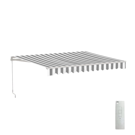 ALEKO 10 x 8 ft Grey White Striped Motorized Retractable Patio Awning