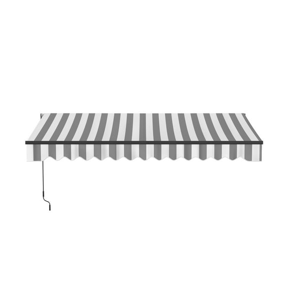 ALEKO 10' x 8' Gray and White Striped Manual Retractable Black Frame Patio Awning