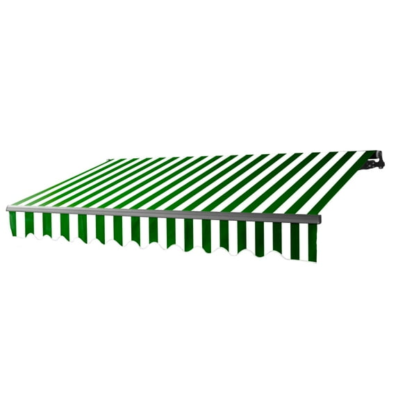 ALEKO 10' x 8' Retractable Motorized Black Frame Patio Awning, Green and White Striped Color