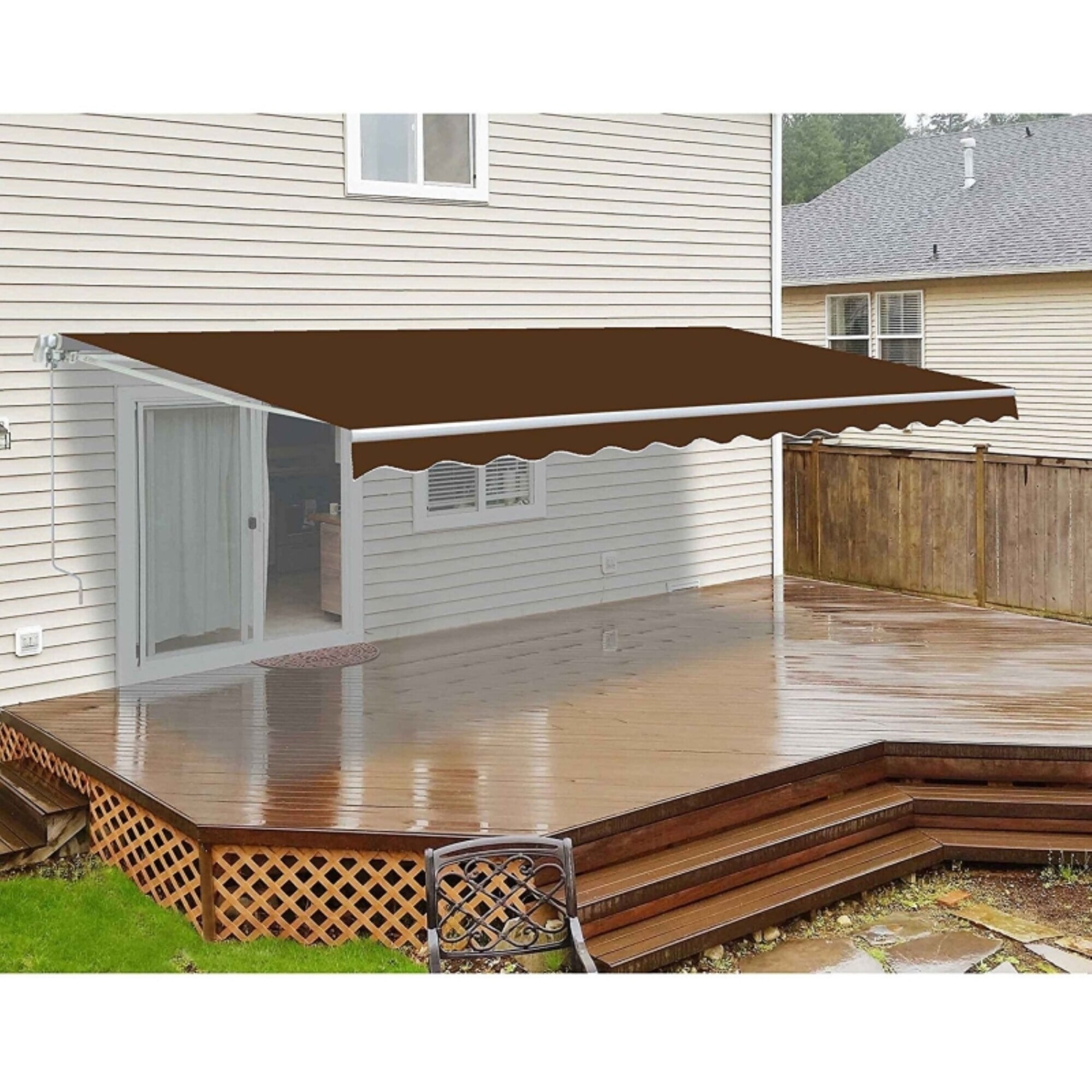 ALEKO 10x8 Feet Retractable Outdoor Patio Awning Deck Sunshade Brown