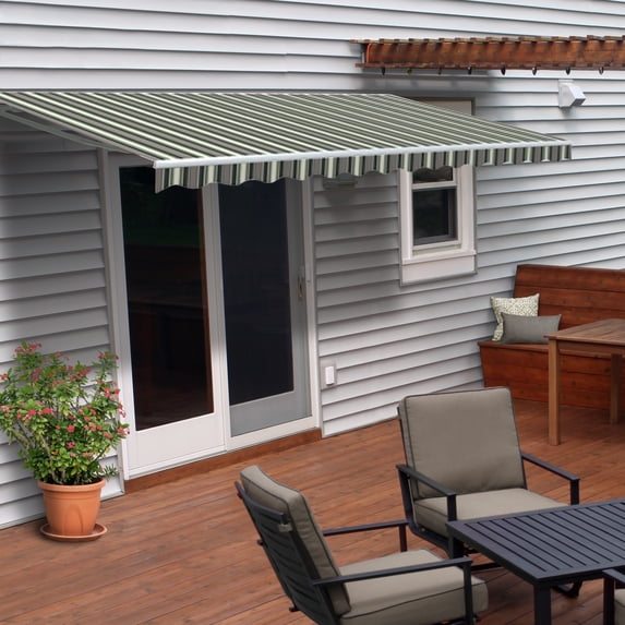 ALEKO 10' x 8' Retractable Patio Awning, Multi Striped Green Color