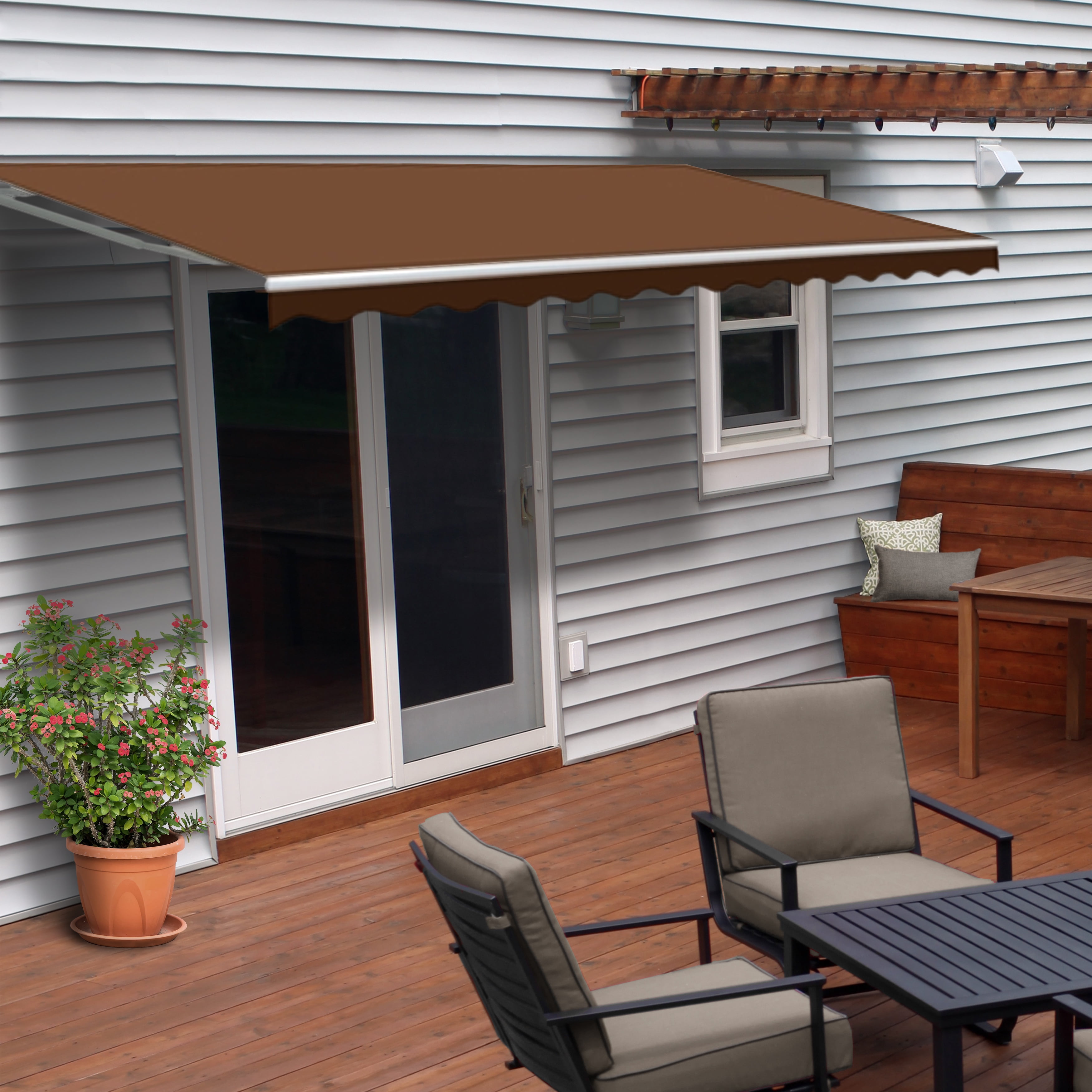ALEKO 12' x 10' Motorized Retractable Patio Awning, Brown Color