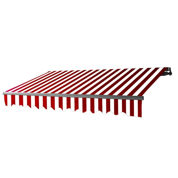 ALEKO 12' x 10' Retractable Motorized Black Frame Patio Awning, Red and White Striped Color