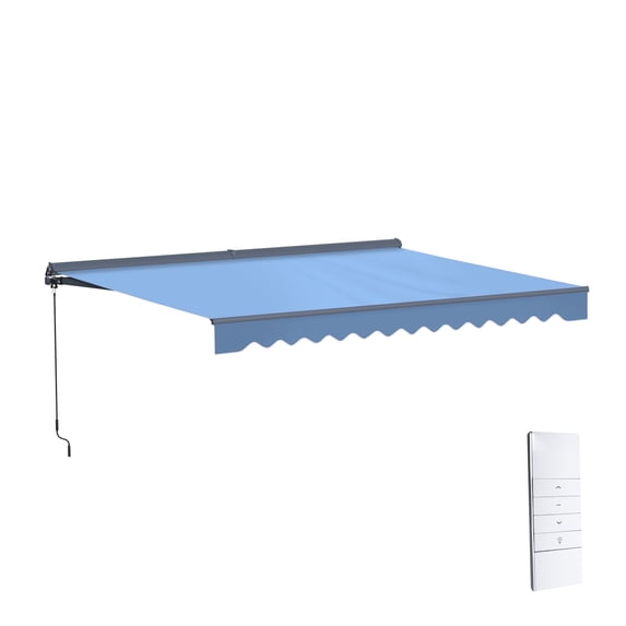 Semi-Cassette Motorized LED Luxury Patio Awning - 12 x 10 Ft - Sky Blue - Moroccan Collection