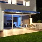 ALEKO 13' x 10' Blue LED Half Cassette Motorized Retractable Patio Awning with Remote Control