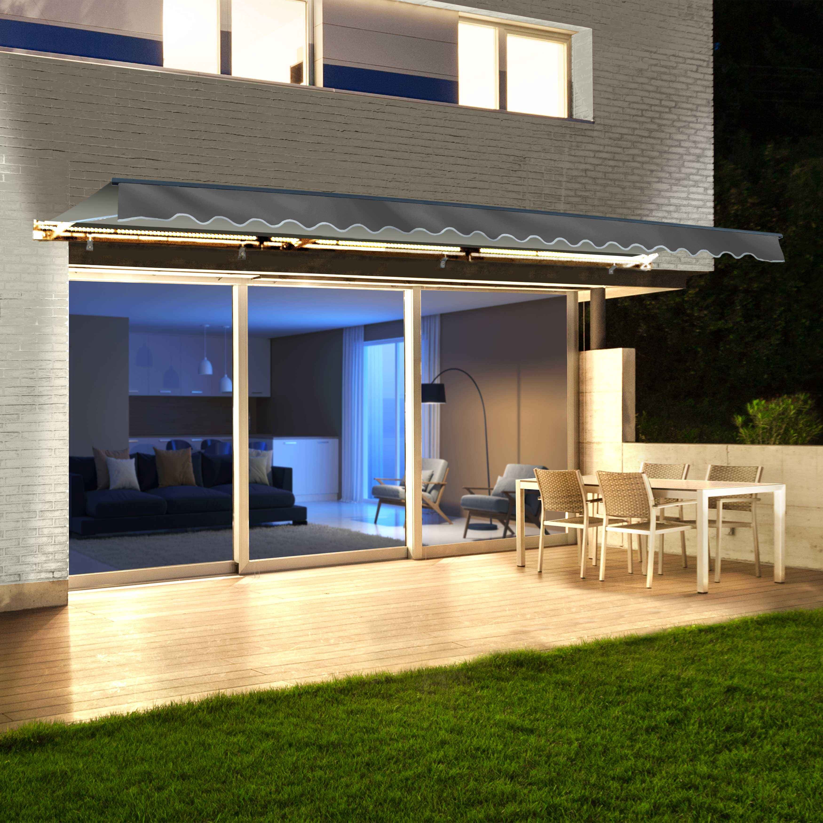ALEKO 13′ x 10′ Gray LED Half Cassette Motorized Retractable Patio Awning with Remote Control Sansujyuku sansujyuku.com