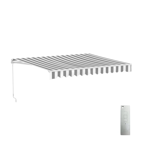ALEKO 13 x 10 ft Grey White Striped Motorized Retractable Patio Awning