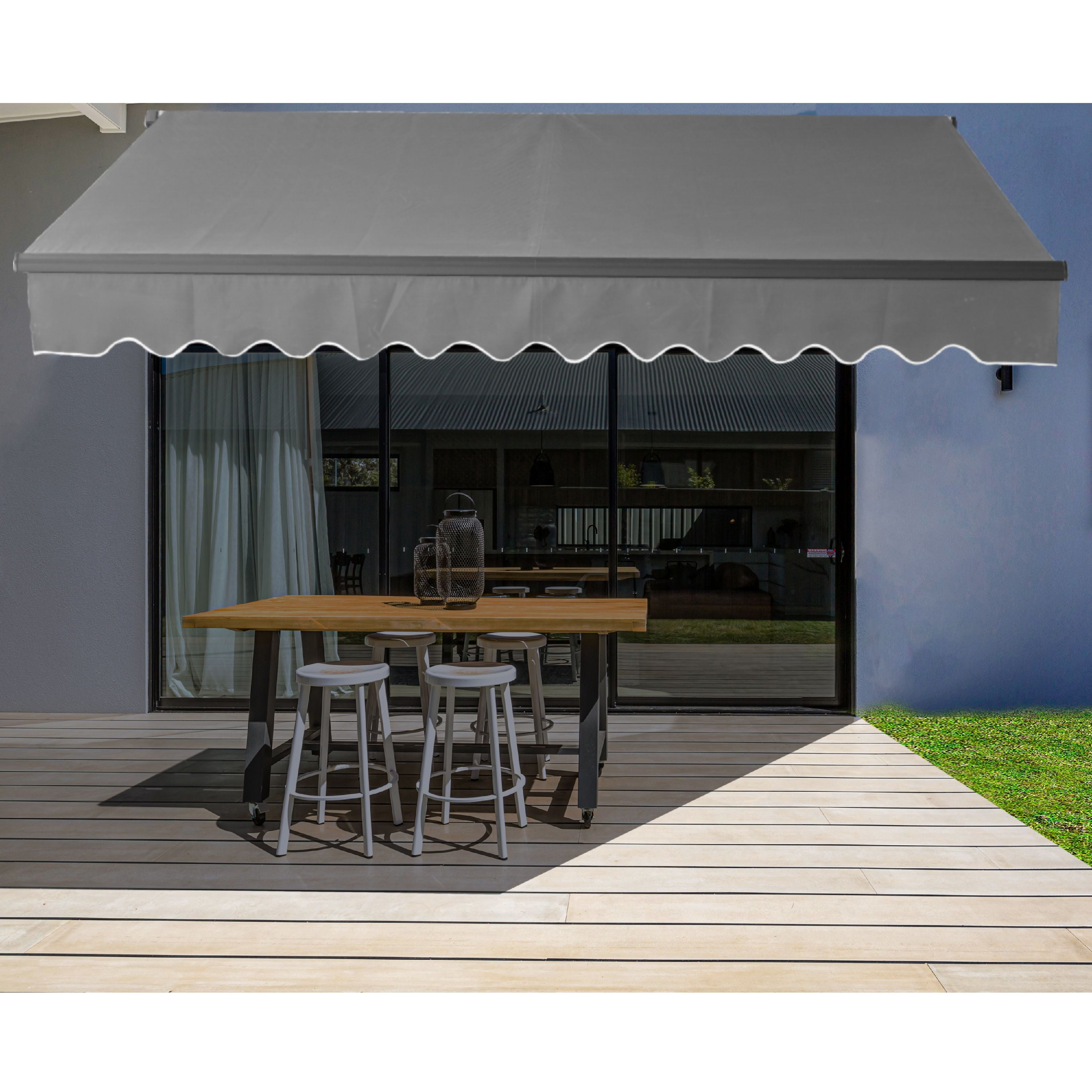 ALEKO 13' x 10' Retractable Gray Polyester Patio Awning with Black Frame