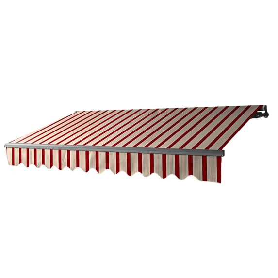 ALEKO 13' x 10' Retractable Motorized Black Frame Patio Awning, Multi Striped Red Color